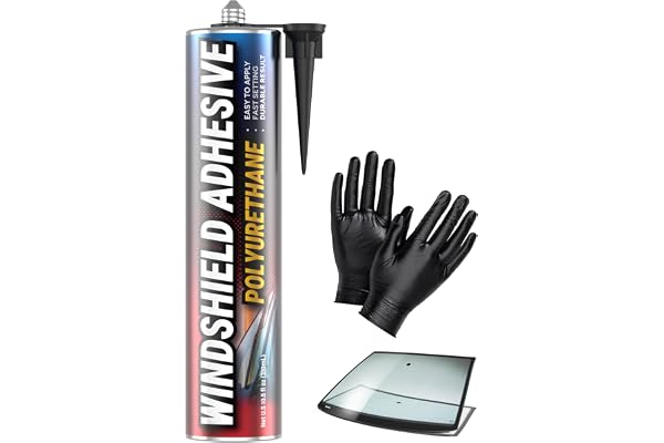Urethane Windshield Adhesive - Quick Curing & Weather Resistant Auto Glass Adhesive, Vertical & Overhead Application, Windshield Repair Kit with Gloves, Applicator Tip & Cartridge - 310ml Black