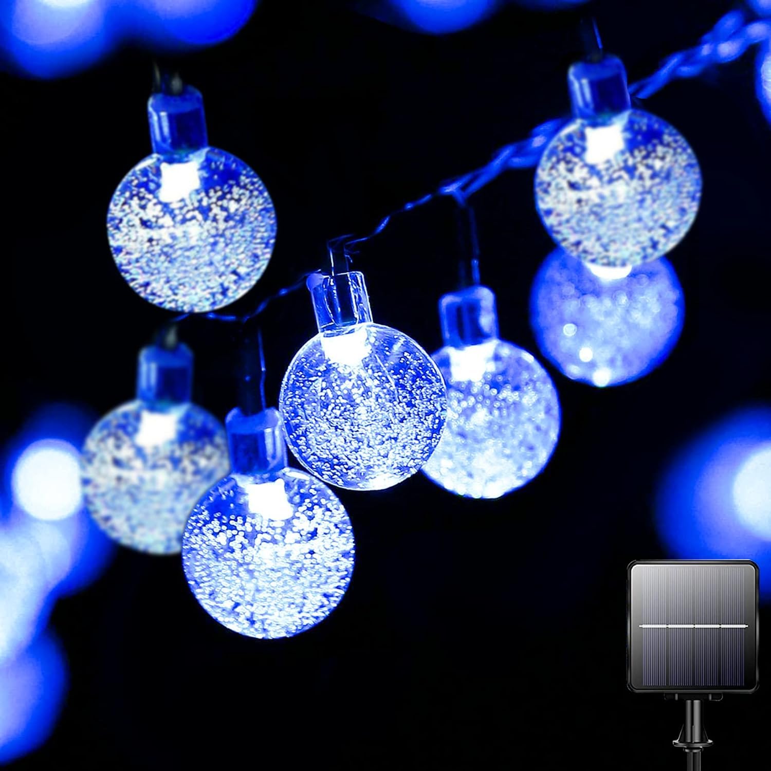Bollengold Solar String Lights Outdoor 50 LED 25FT Garden Lights with 8 Mode, Waterproof Solar Fairy Lights for Party Yard Decorative (Blue)