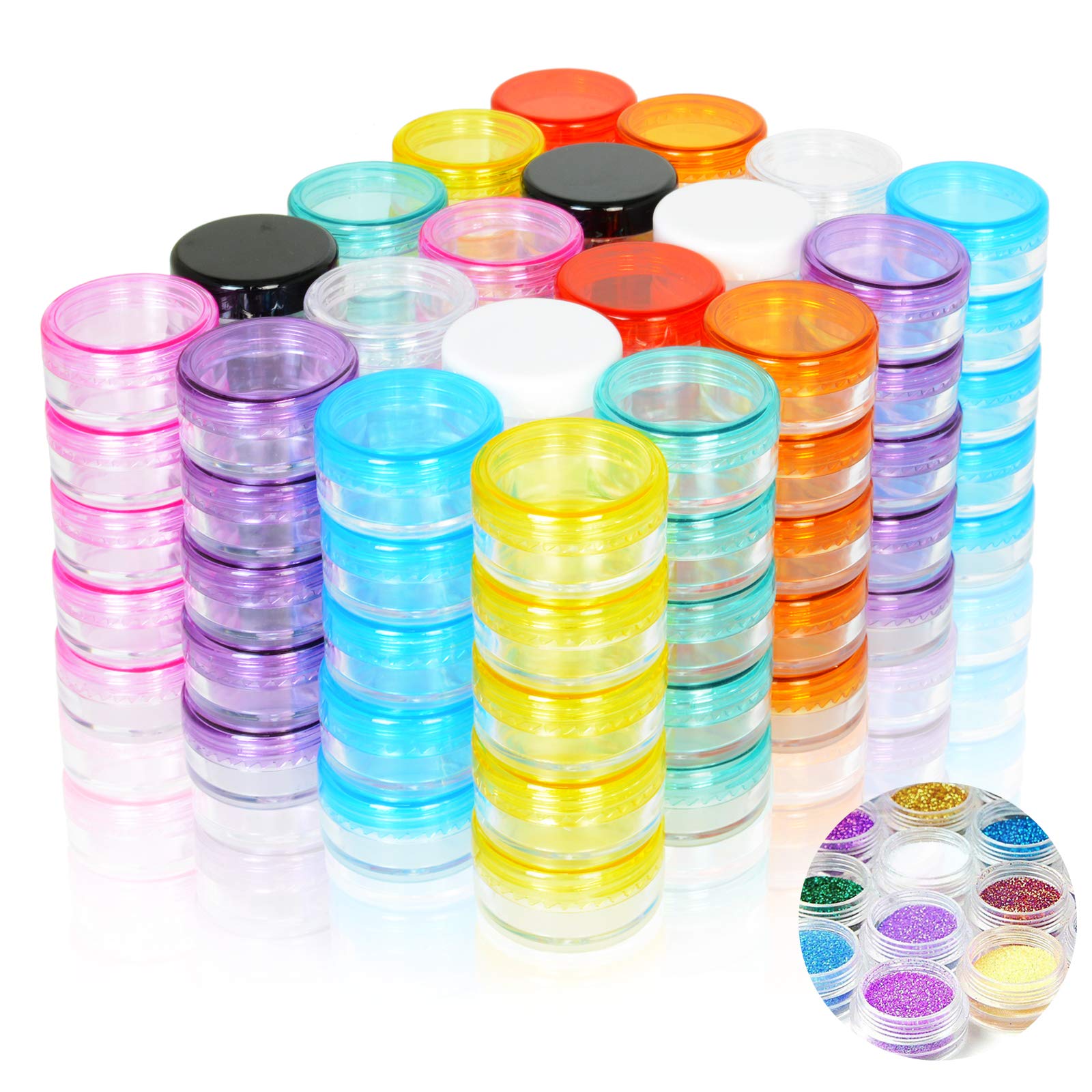 PUDSIRN 100Pcs 5G Sample pots, Empty Round Cosmetic Containers with lid Plastic Container Pot Jars for Creams Nail Polish Lip Balm Lip Gloss Make-up Storage (10Color)