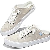 Obtaom Women Canvas Mules Memory Foam Clipper Fashion Sneakers Comfortable Slip-On Mule Backless Holiday Shoes