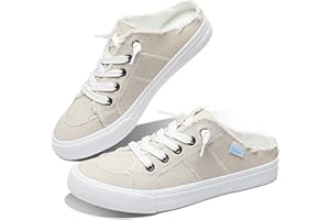 Obtaom Women Canvas Mules Memory Foam Clipper Fashion Sneakers Comfortable Slip-On Mule Backless Holiday Shoes