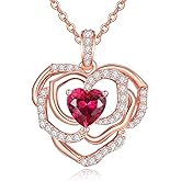 Dreamboat Rose Necklace for Women Flower Heart Necklace Heart Pendant Sterling Silver Valentines Day Gifts for Her Jewelry