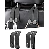 2 Pcs Car Seat Backrest Purse Hooks, Leather Car Headrest Hanger with Double Metal Hooks for Bags, Automotive Seat Back Organ