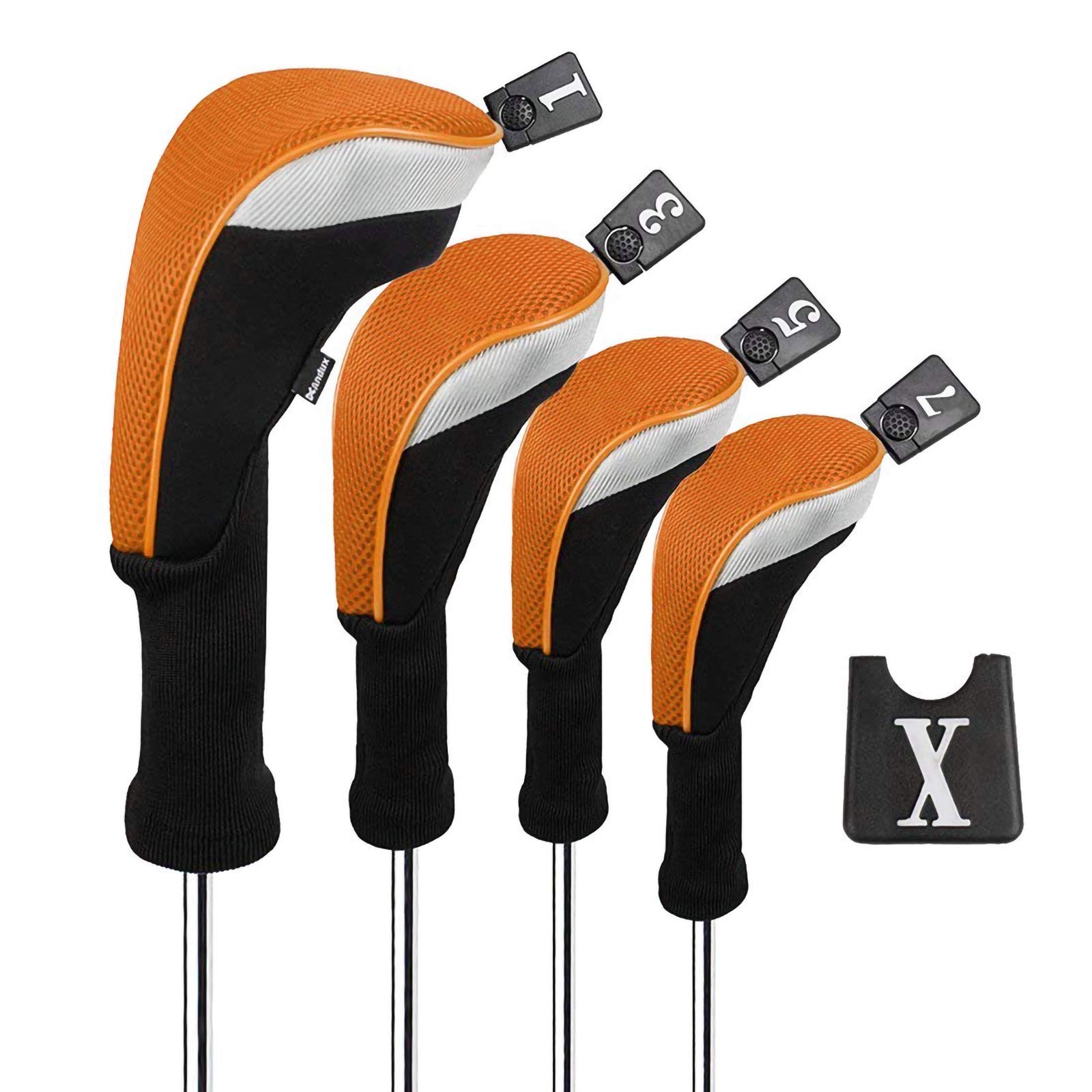 Andux 4pcs/Set Golf Fairway Wood Club Head Covers 460cc Driver with Long Neck Orange