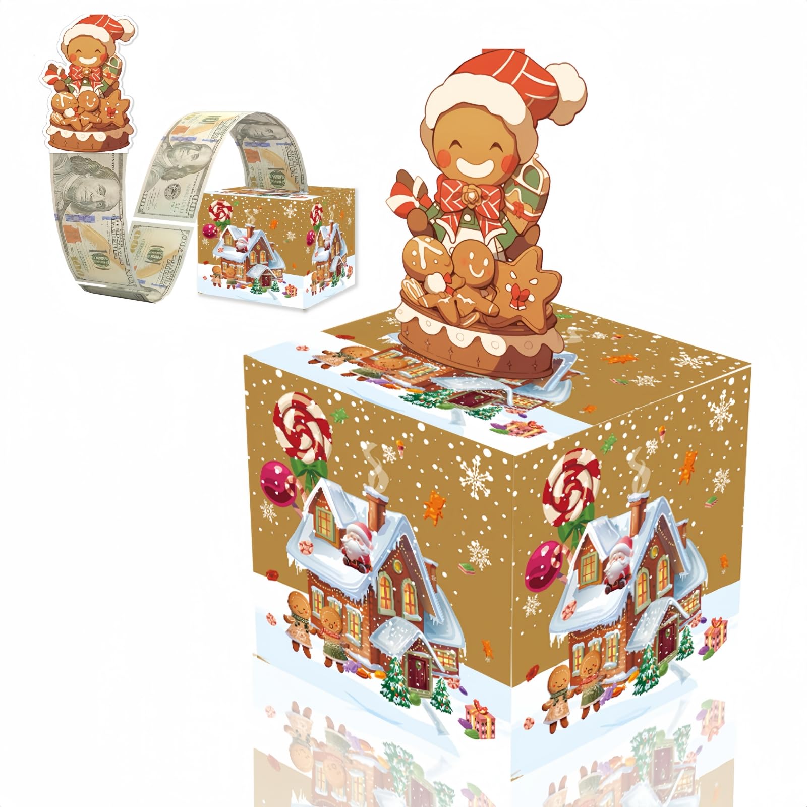 Christmas Money Box for Cash Gift,Christmas Pull Surprise Money Gift Box forKids/Adult Presents,Money Cake Pull out Cash with Xmas Card and 50P Transparent Bags,Money Pull Box for Christmas Party