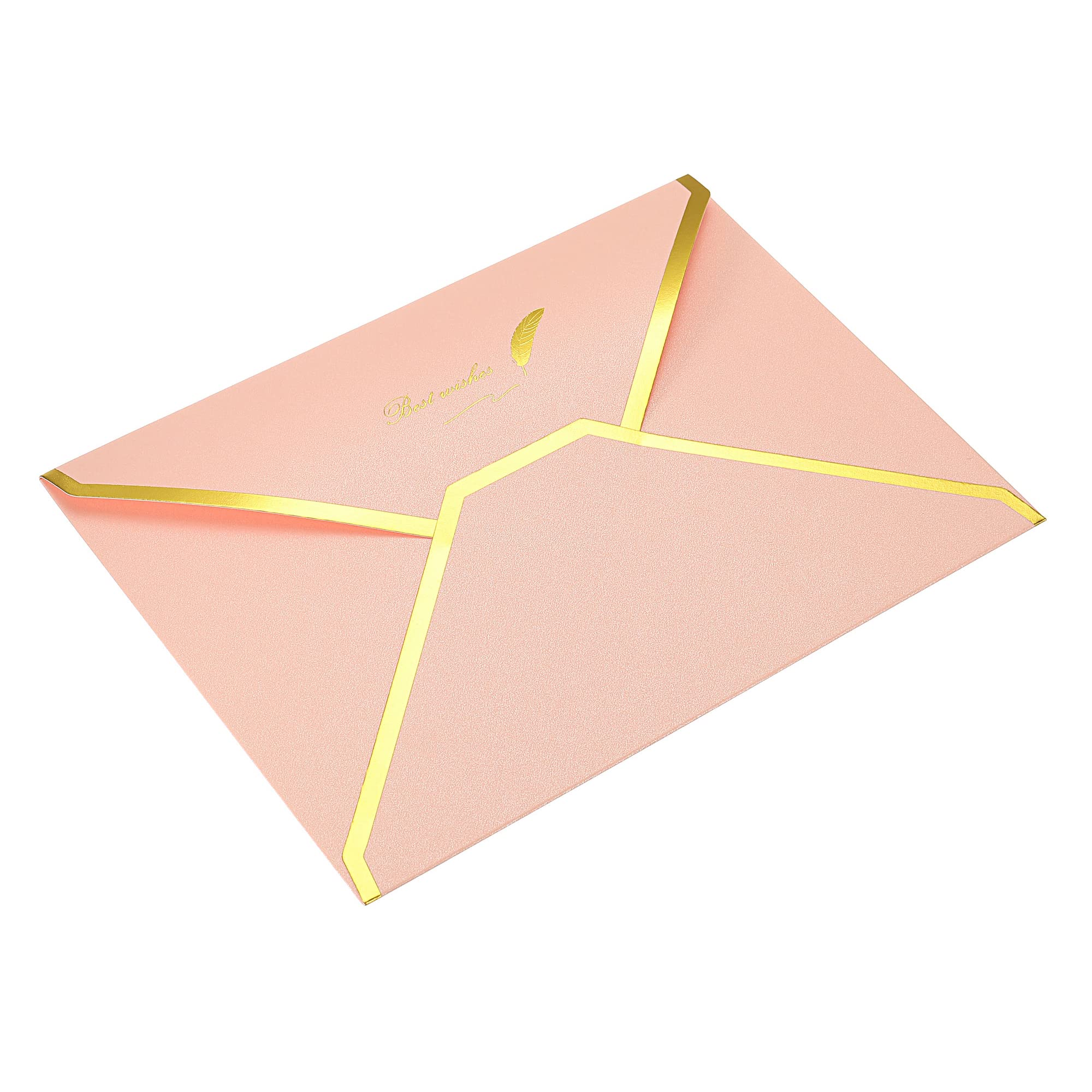 PATIKIL V Flap Envelopes, 10 Pack 7 x 5'' Luxury Style Gold Border Greeting Card Envelope for Invitations Weddings, Pink