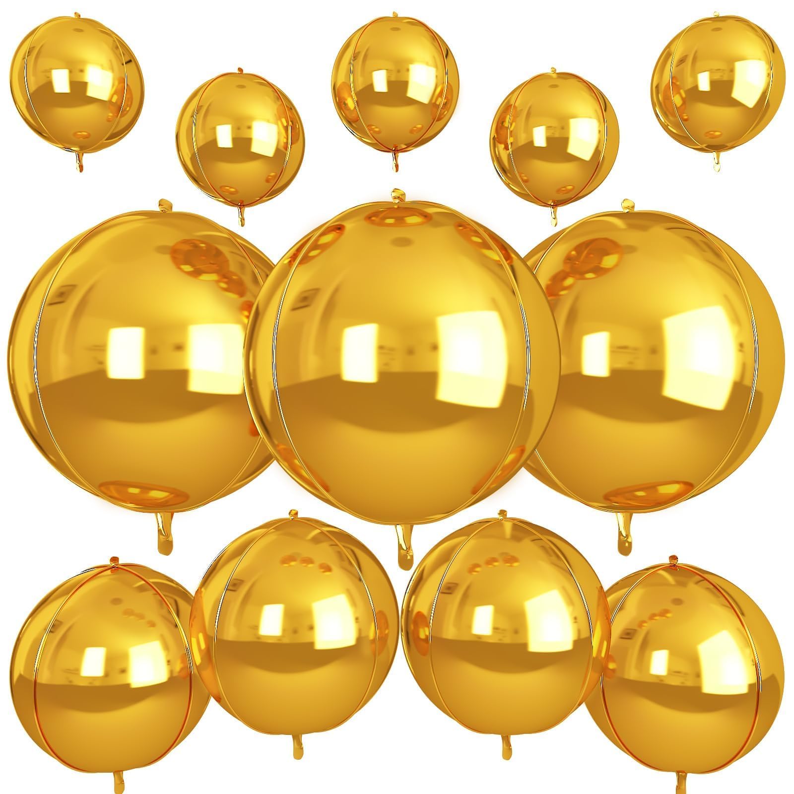 Photo 1 of 12Pcs Gold Round Foil Balloons, 22" 15" 10" 4D Ball Balloons, Metallic Gold Foil Balloon for Birthday Graduation Wedding Anniversary New Year Eve Disco Party Backdrop Decorations