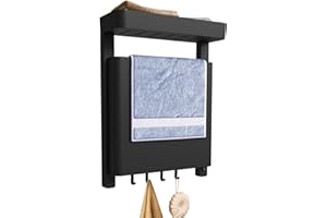 LALAHOO -15.7”x20.9”Heated Towel Rack, Towel Warmer Rack for Bathroom, IP24 Heated Towel Rack Wall Mounted, Heated Towel Warmer with Shelf and Towel Hooks, Towel Dryer Rack Heated