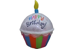 BLOSSOM INFLATABLES 4 Foot Tall Cute Happy Birthday Inflatable Cupcake with Candle Lighted Blowup Party Decoration for Outdoor Indoor Home Celebration Garden Yard Prop