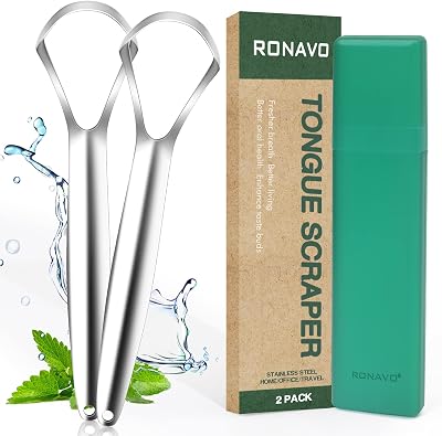 RONAVO Stainless Steel Tongue Scraper 2 Pack for Fresh Breath & Hygiene