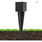 1 Pcs 4 "x 4 "Fence Post Anchors Ground Spike (Actual 3.6 ” X 3.6”),Heavy Duty Metal Fence Stakes Post Base 16'' with Black Powder Coated Support for Mailboxes, Fences, Trellis Posts, Banners.