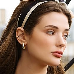 GLOQUAT Crystal White and Black Hoop Earrings 14K
