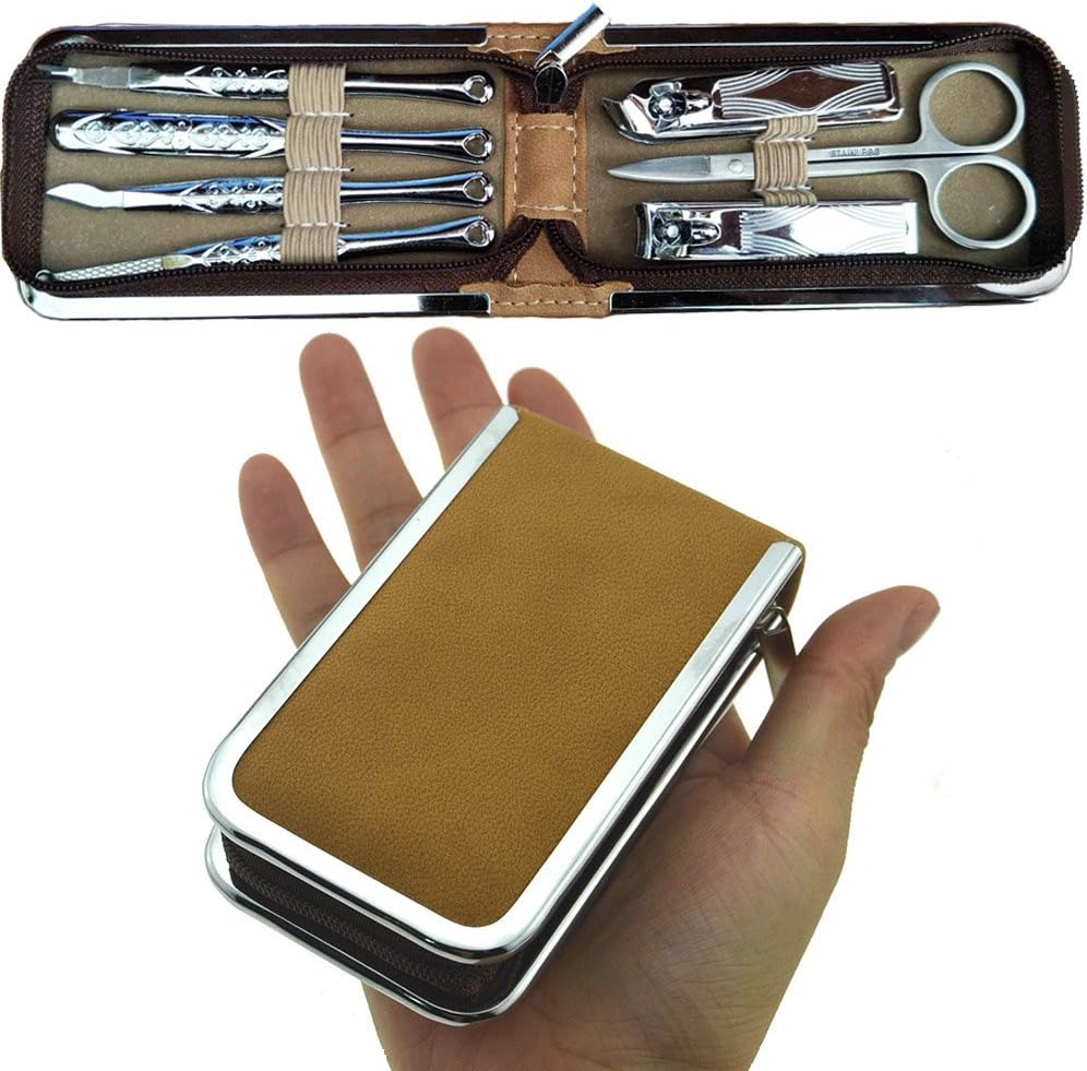 Nail Clippers for Manicure & Pedicure Stainless Steel Toenail Clippers Sharp Sturdy Manicure Set of 7Pcs,Include Nail File,Cuticle Remover,and Nail Cutter,Manicure kit with Luxurious Travel Case