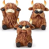 Wesiti 3 Pcs Highland Cow Figurines Decor Three Wise Highland Cow Statues Gnomes Gifts, Mini Resin Table Shelf Decor Office Home Desk Farmhouse Decorations for Women Men Spring Gifts