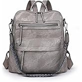 Puwuzixi Backpack Purse for Women, PU Leather Back pack Purse, Multiple Pockets Anti Theft Backpack with Adjustable Straps, Women Back pack for Daily Work Travel, Grey