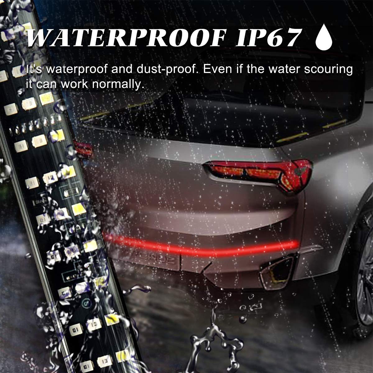 LED Tailgate Light Bar 3 Row 60 Inch LED Light Bar Strip Red Running