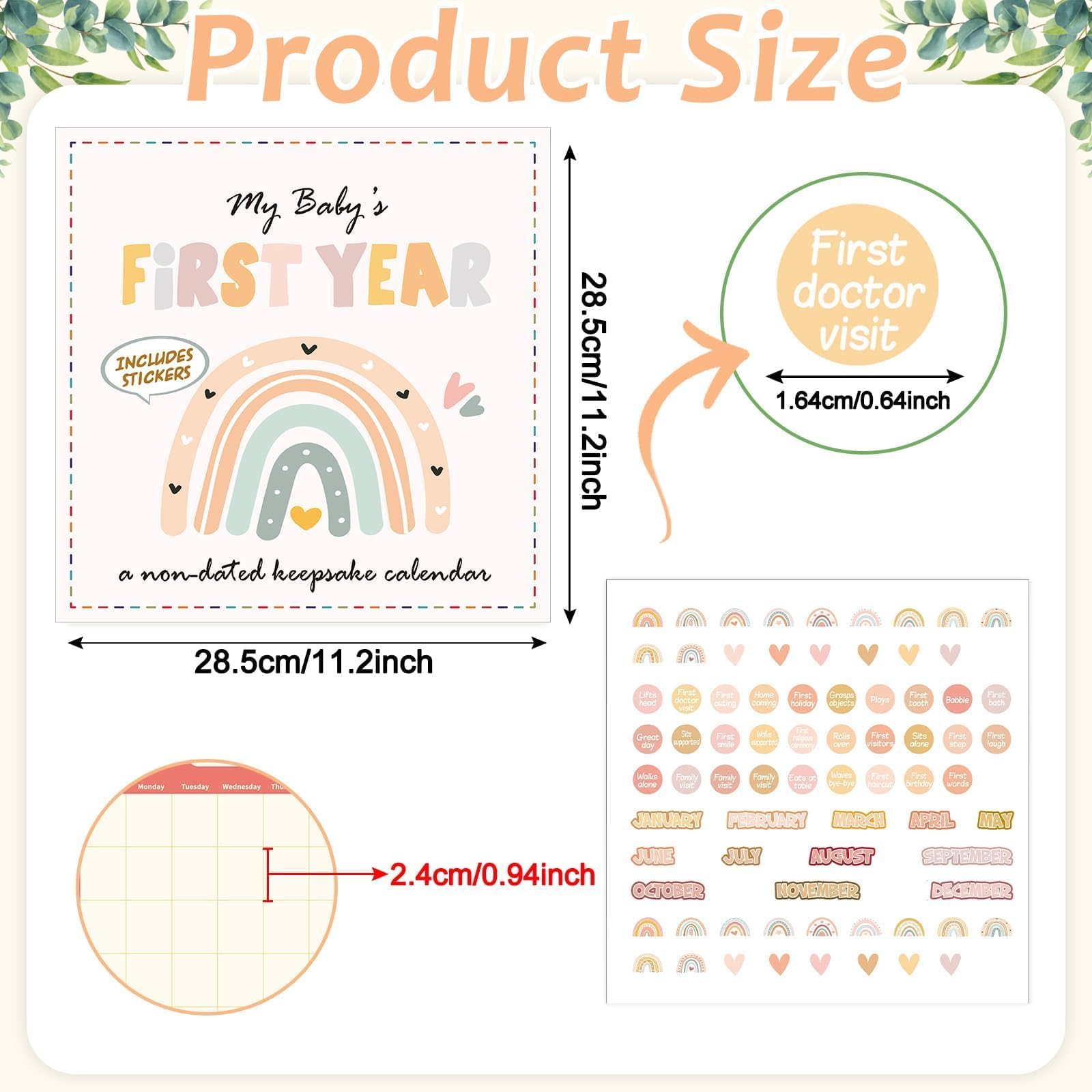 Boho Rainbow Baby's First Year Calendar with Stickers Boho 1st Year Tracker First Year Book Baby First Year Milestones Newborn Baby Memory Calendar Keepsake for Baby Girl or Boy