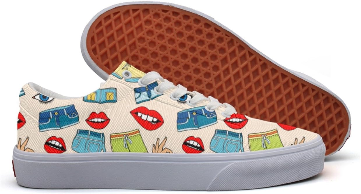 Charmarm Fashion Red Lips Shorts Glasses Victory Gesture Womens Cute Low Top Canvas Running Shoes