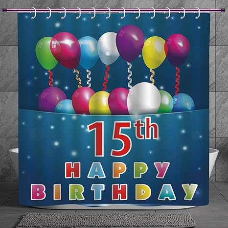 Polyester Shower Curtain 2 0 15th Birthday Decorations Festive