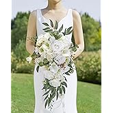 Alecono Wedding Bouquets for Bride, 8in Artificial White Bridal Bouquets for Wedding Ceremony and Anniversary Decor