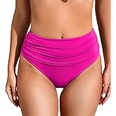 COCOPEAR Vintage High Waisted Bikini Bottoms for Women Ruched Full Coverage Bikini Bottom Tummy Control Swim Bottoms