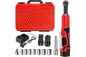 FULLYEA Electric Ratchet Wrench Set,40 Ft-lbs, 550 RPM, 16.8V Cordless Ratchet Wrench 3/8", Variable Speed Power Ratchet Tool Kit with 1/4" Adapter, LED Light, 2 * 2.0Ah Batteries and Fast Charger