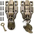 SDTC Tech Retro Style Cabinet Duckbilled Toggle Hasp Latch and Antique Padlock Kit with Matching Screws for Jewelry Box Ordinary Box Wooden Case Furniture Decoration (2X Toggle Latches + 2X Locks)