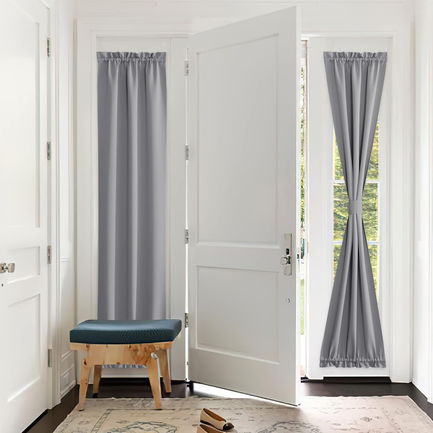 Outdoor Curtains - PONY DANCE Door Curtains for Window - Sidelight Door Blinds for French Door Thermal Insulated Patio Door Panel Including Bonus Adjustable Tieback, 25 x 72 inches, Silver Grey, 1 PC