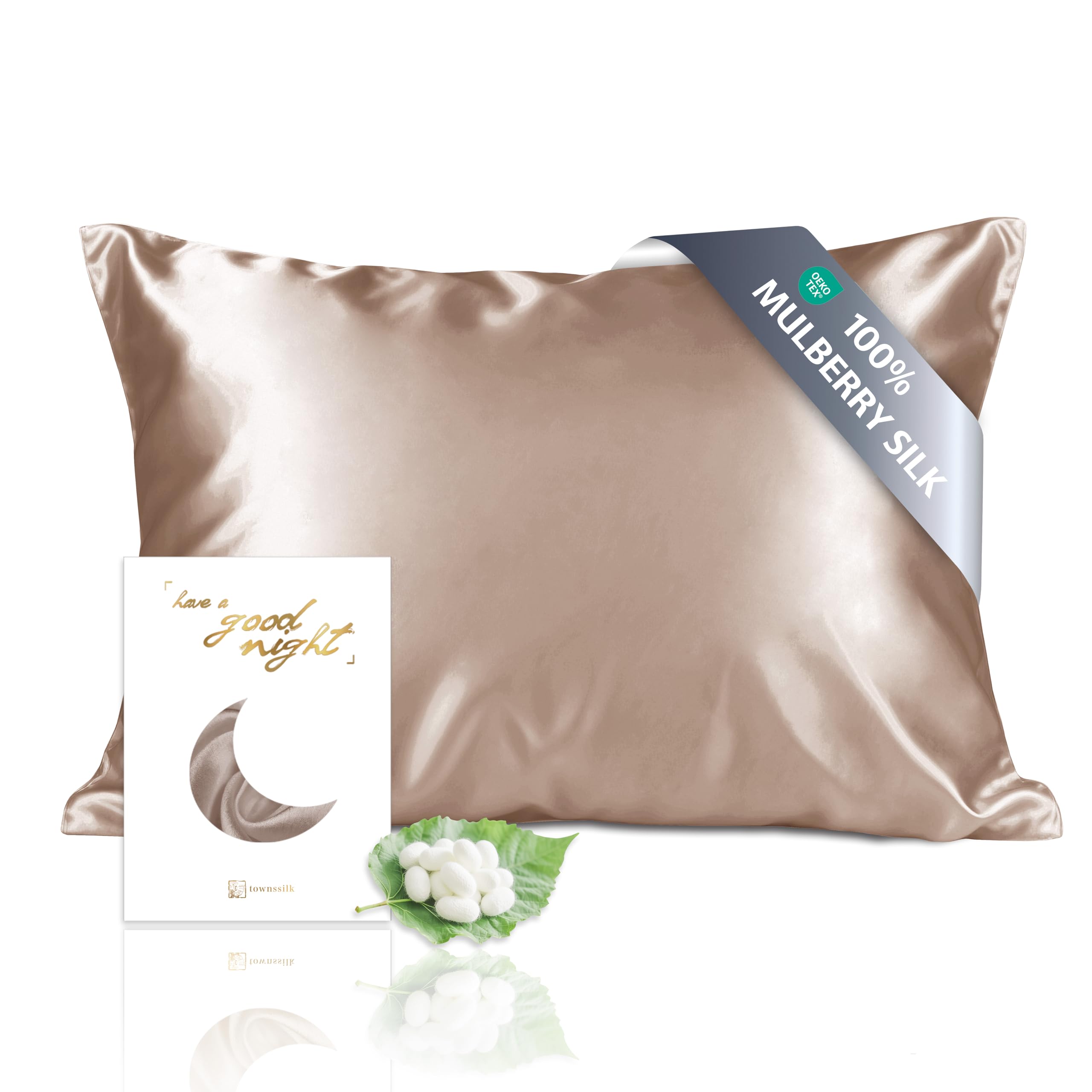 Townssilk Silk Pillowcase 100% Pure Mulberry Silk 19mm Silk on Both Side for Hair and Skin Health Indoor Zipper 600 Threads 1pc 40x70cm — image 1