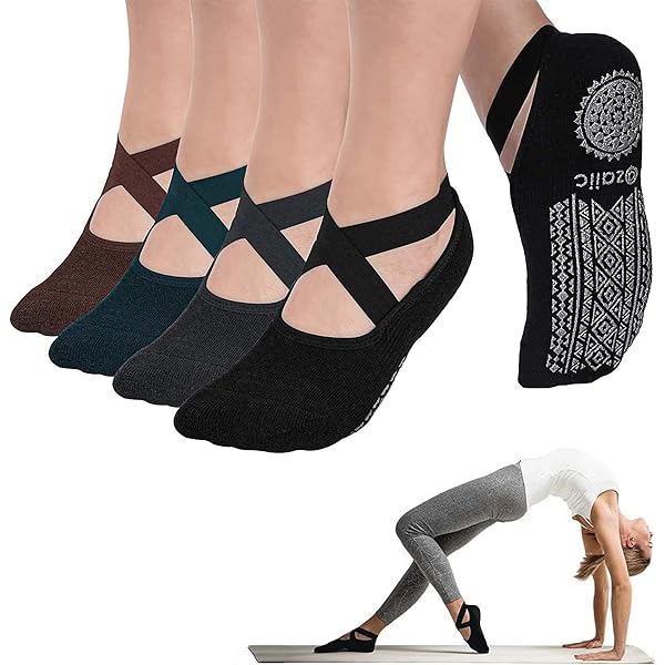 Flintronic Yoga Socks, 2 Pairs Non-Slip Pilates Socks With Straps, Cotton Five Toe Grip Socks For Pilates, Ballet, Barre, Barefoot Workout, Dance - View #9