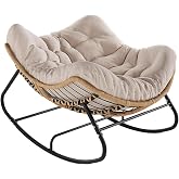 SWITTE Papasan Rocking Chair, Outdoor Wicker Egg Rocker with Cushion, Ivory | Oversized Modern Wicker Lounge Rocker with Comfy Cushion, Cozy Egg Chair Steel Frame for Patio, Porch,or Indoor Reading Nook
