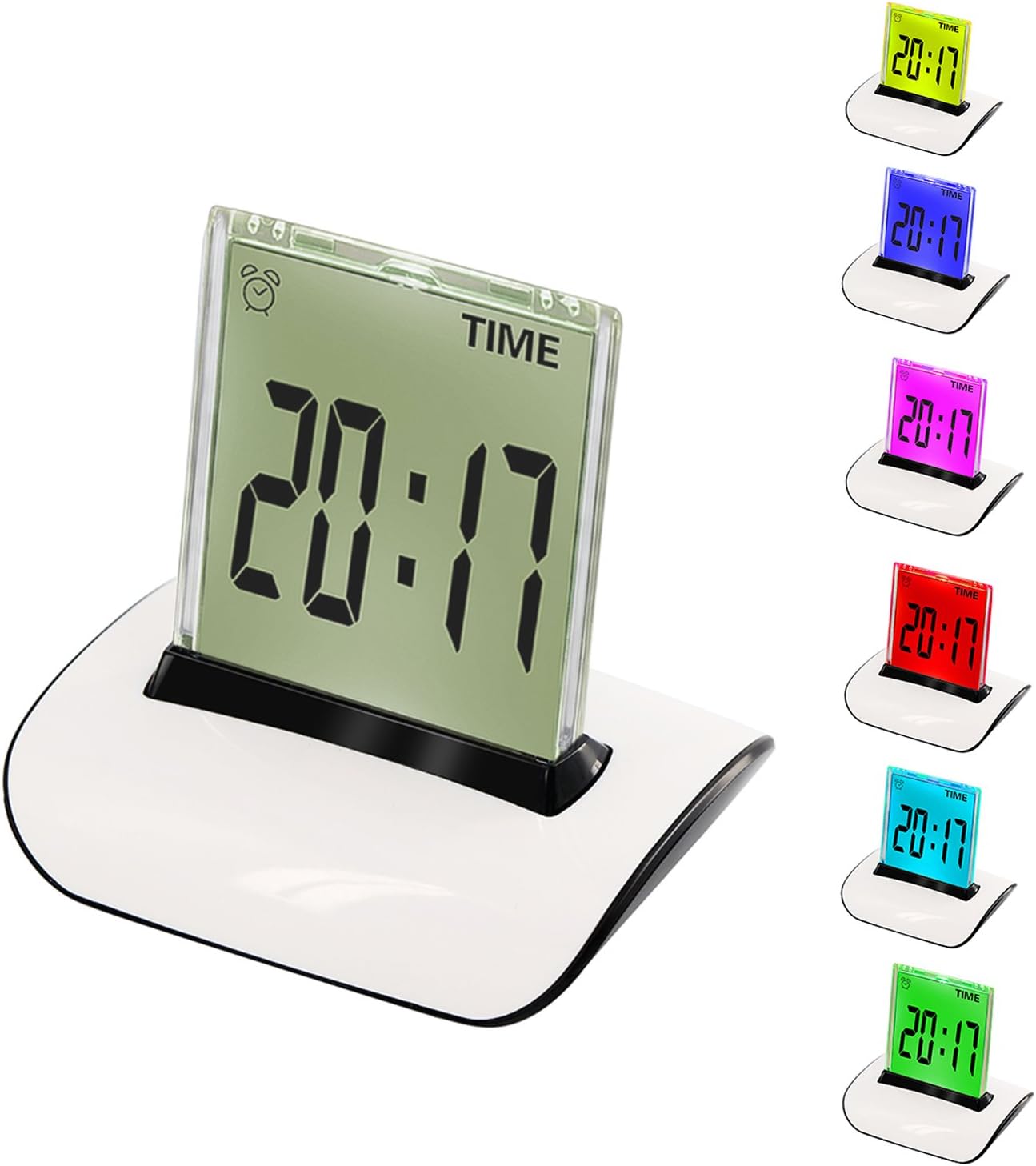 CIGERA Color Changing Digital Alarm Clock with Wake-Up Light,Indoor Temperature,Calendar,Snooze and Timer,Battery Operated,White