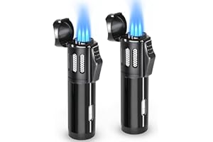Laffizz 2 Pack Torch Lighter Triple 3 Jet Flame Refillable Butane Lighter Windproof Adjustable Portable Lighter for BBQ Candle Camping Men Women Gift (Butane Not Included) Black