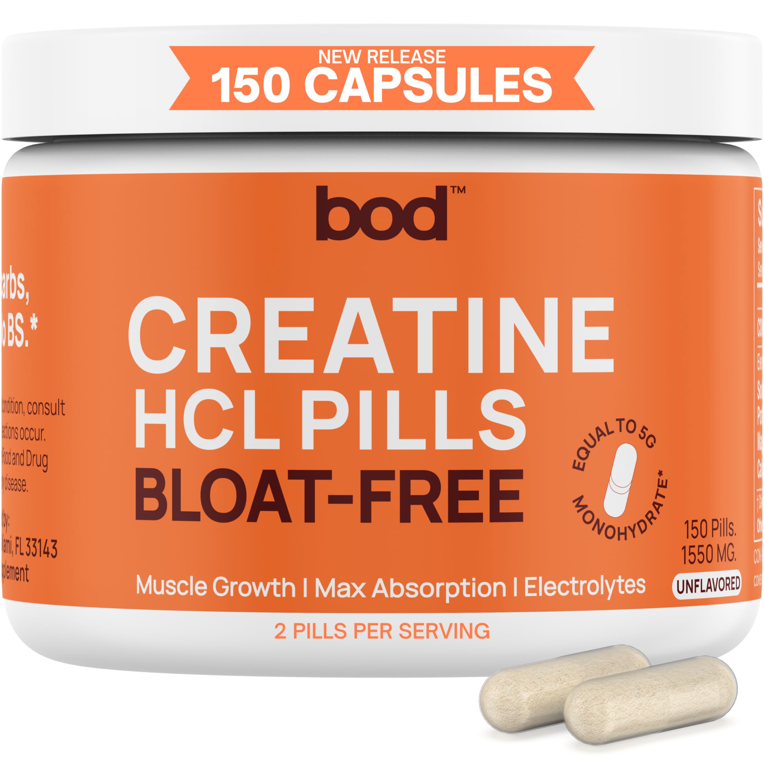 creatine hcl pills - muscle growth, endurance, no bloat, no load, not flavored | monohydrate micronized alternative, creatine for women and men, vegan, no powder, gummy, tablets creatina, 150 capsules