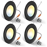 Amico 4 Pack 5/6 inch 5CCT LED Recessed Lighting, Dimmable, 12.5W=100W, 950LM, 2700K/3000K/4000K/5000K/6000K Selectable, Retrofit Can Lights with Baffle Trim, IC Rated - ETL & FCC, Black