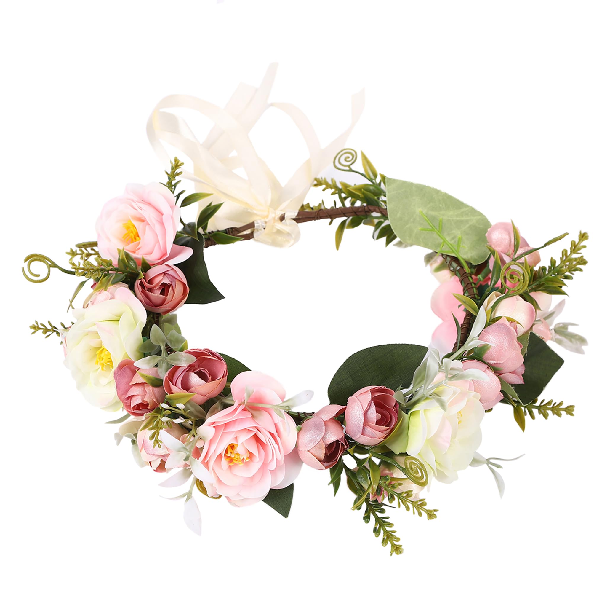 Brikuinr Bridal Floral Crown Flower Wreath Headband Hair Wreath Flower Halo Floral Headpiece Boho with Ribbon Wedding Party Festival โ image 1