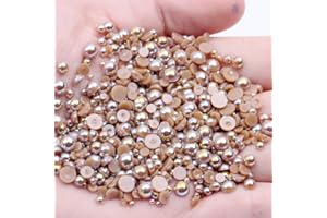 MIOBLET Mixed Size 2/3/4/5/6mm 1000Pcs Imitation Pearls Bead Half Round Flatback Pearl Rhinestones Beads Nail Art Crafts DIY Gem Decoration (61 Light Coffee AB)