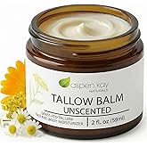 Aspen Kay Naturals Handmade 100% Grass Fed Beef Tallow Balm for Skin Care, Organic Moisturizer + Chamomile, Yarrow & Calendula (Unscented) Organic Body Butter - 2 fl. oz. Made in USA
