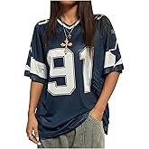 SHENHE Women's Graphic Football Jersey Top V Neck Short Sleeve Loose T Shirt Streetwear