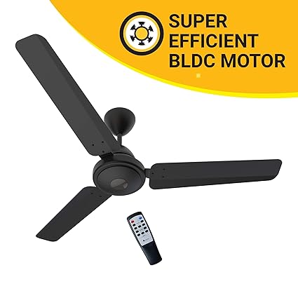 Atomberg Efficio 1200 mm BLDC Motor with Remote 3 Blade Ceiling Fan(Matt Black, Pack of 1)
