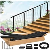 Zylorix 12ft-16ft Modular 42in Cable Railing System for Stair with Handrail | Complete Set, 33&deg; Drilled for 28-38&deg; Step, Swage Cable Railing Kit, Handrail Cuttable, T304 Stainless Steel, 1/8" Wire, Black