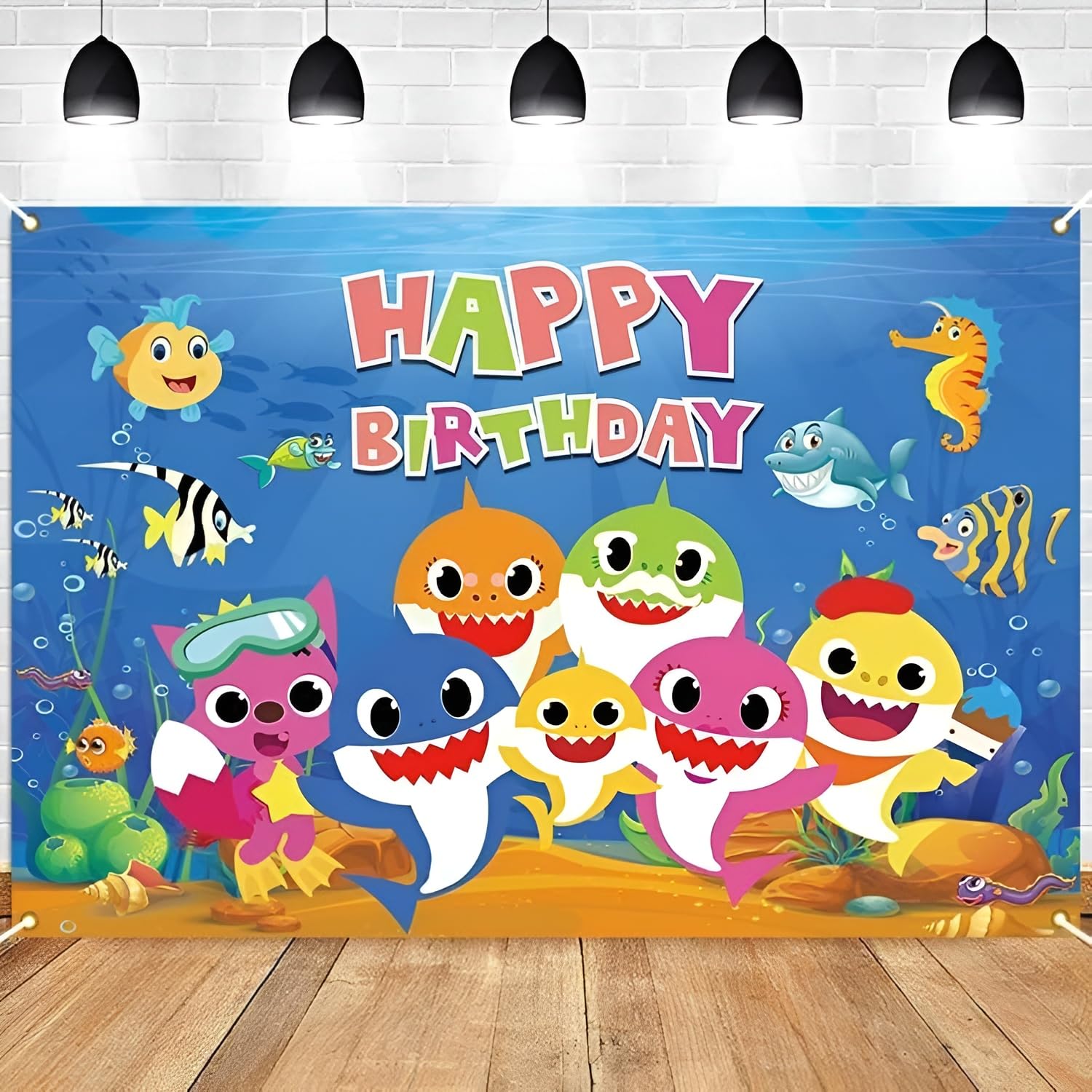 Photo 1 of (7x5 feet, Big Size) RitzyBiz shark backdrop for Birthday Party Supplies Blue Cartoon Whale Ocean Photo Background for Baby Shower Decoration Boys Girls Photography Backdrop (Blue) - Chk Size Bfre Buy