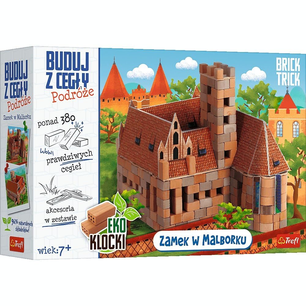 Trefl Brick Trick Travel with Brick - Malbork - 100% Natural Brick, Castle, View, EKO Stone Blocks with Brick, DIY Over 380 Bricks