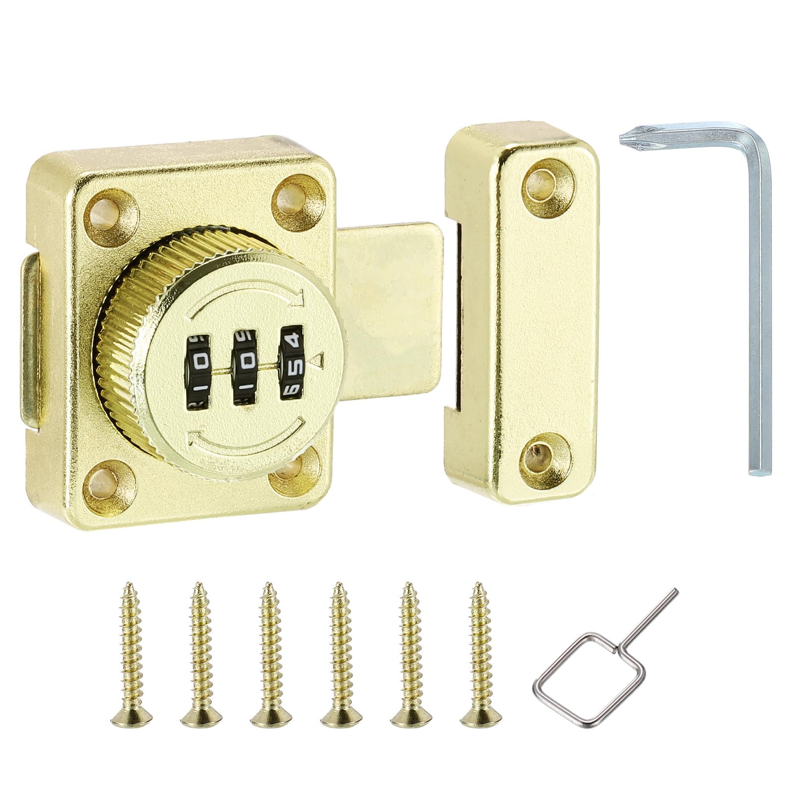 PATIKIL Cabinet Password Latch, Zinc Alloy Keyless Combination Lock 3-Digit Password Cabinet Lock Safety Lock with L-Screwdriver for Cabinet Drawer Cupboard, Gold