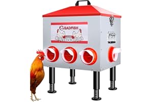 GADFISH 55LBS Large Capacity Automatic Chicken Feeder - 8 Feeding Ports, Anti-Waste Design, Height-Adjustable Legs & Secure Locking Lid for Chickens, Ducks & Poultry