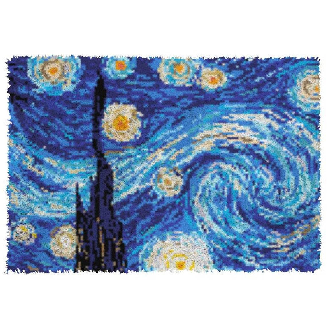 Latch Hook Rug Kit, DIY Latch Hook Starry Sky Rug Making Kit for Adults Kids, Cross Stitch Kit Carpet Making Cushion Needlework for Beginners, Home Decor, Starry Sky 60×42 cm