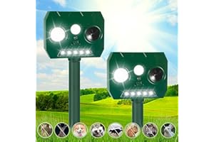 JAHY2TECH 2 Pcs 2024 Ultrasonic Animal Repellent, Waterproof Cat Repellent Outdoor, Solar Animal Deterrent Deer Repellent Devices with Motion Sensor to Repel Cat Deer Squirrel Rabbit Raccoon Skunk Dog for Lawns