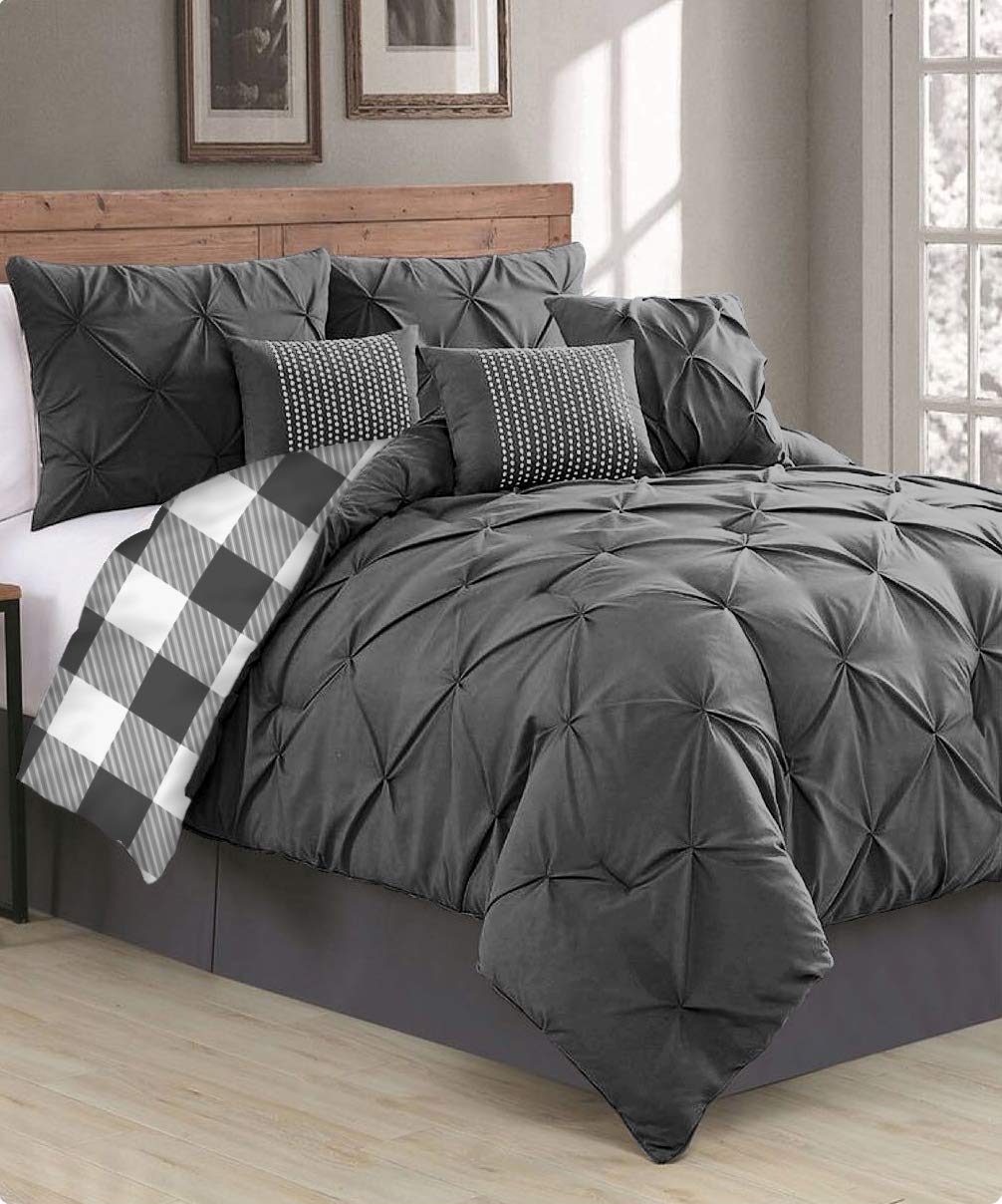 Check Pintuck Duvet Cover Luxury 100 Poly Cotton Quilt Bedding Set