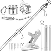5 FT Flag Pole for Outside House, 1" Stainless Steel Flag Pole Kit with 2-Position Flagpole Holder Bracket & 360° Spinning Metal Flag Ring Clips, Outdoor Porch Wall Mounted for 3x5 Flag (5 FT, Silver)