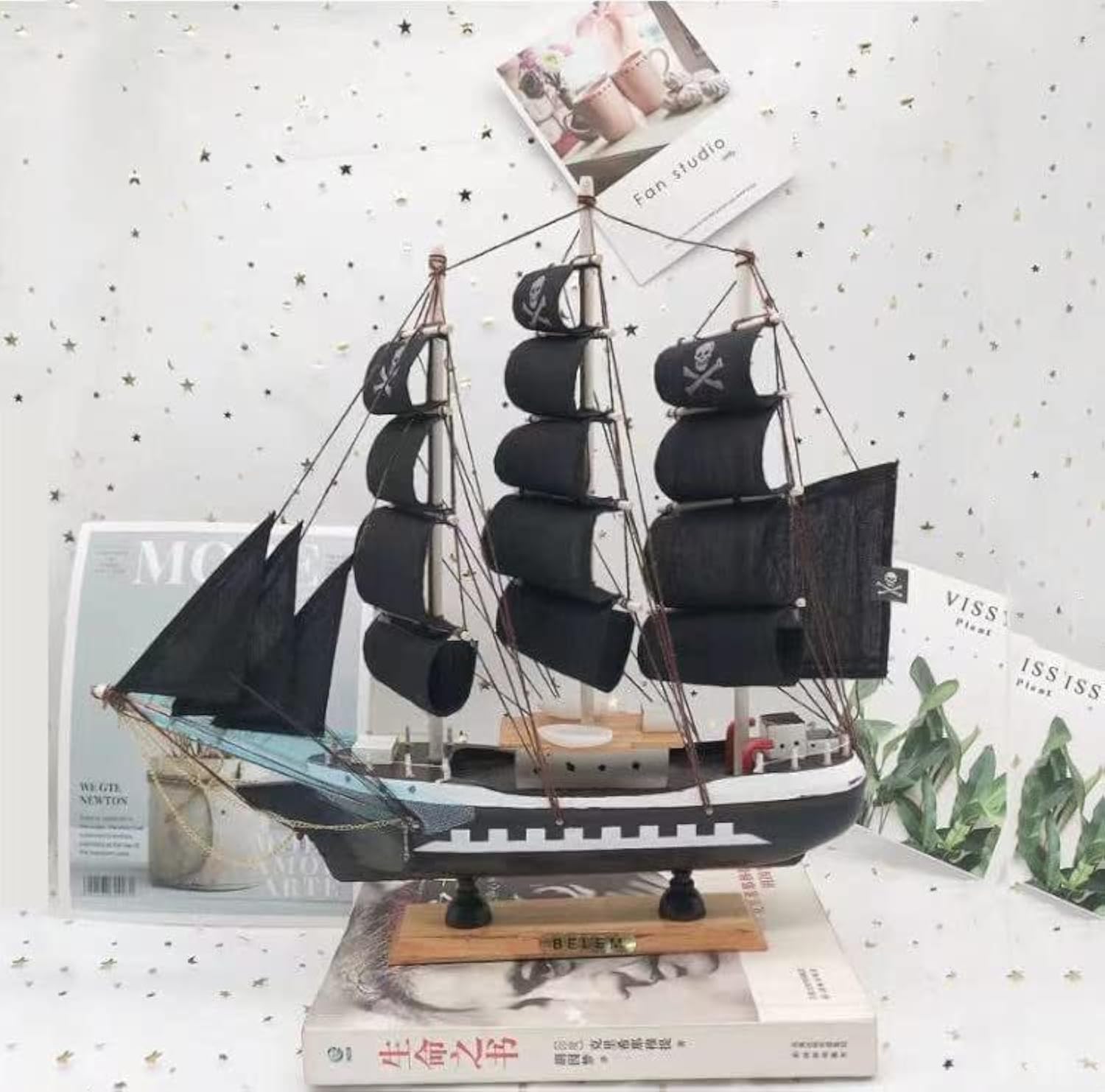 Sailboat Model Decor Miniature Sailing Boat Nautical Sailboat Model Home Decor Vintage Nautical Sail Ship Model 3-Mast Model Sailboat Display Wood Sailboat Model Ocean Theme Gift for Men Boys